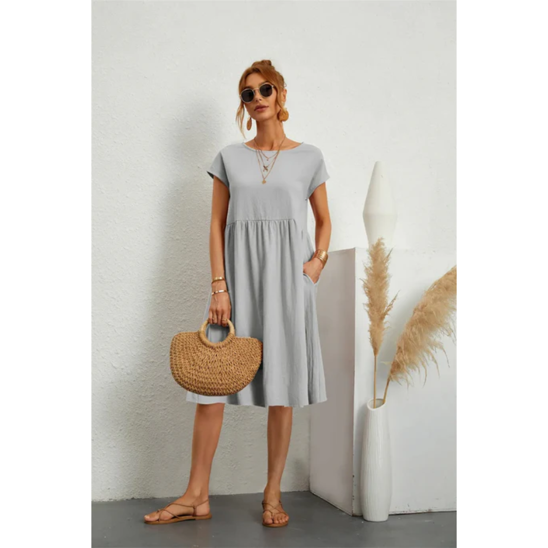 Cap Sleeve A-Line Midi Dress with Pockets Chic Dress