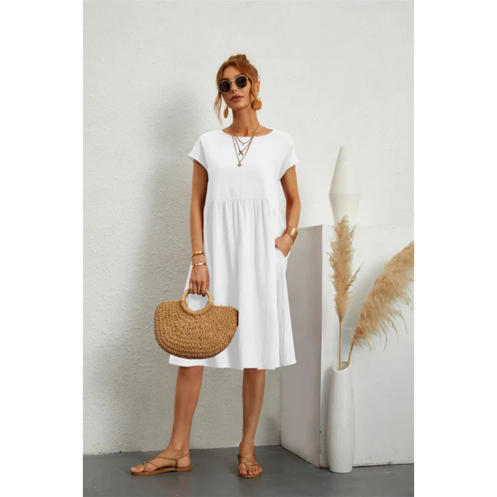 Cap Sleeve A-Line Midi Dress with Pockets Chic Dress
