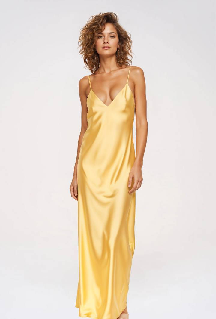 Satin Slip Design Maxi Dress with Spaghetti Straps