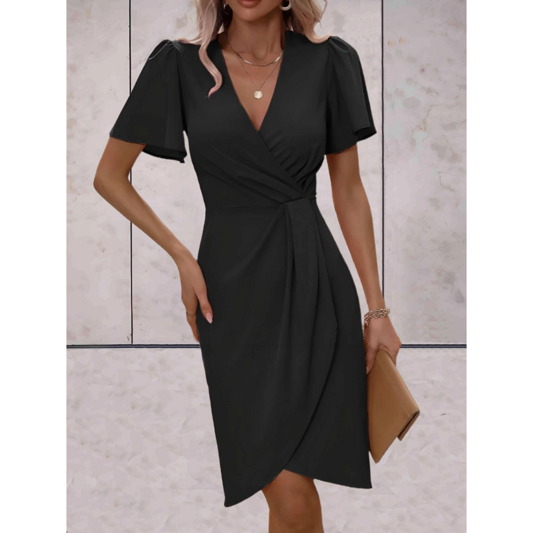 Women’s V-Neck Wrap Dress – Short Sleeve Midi Length
