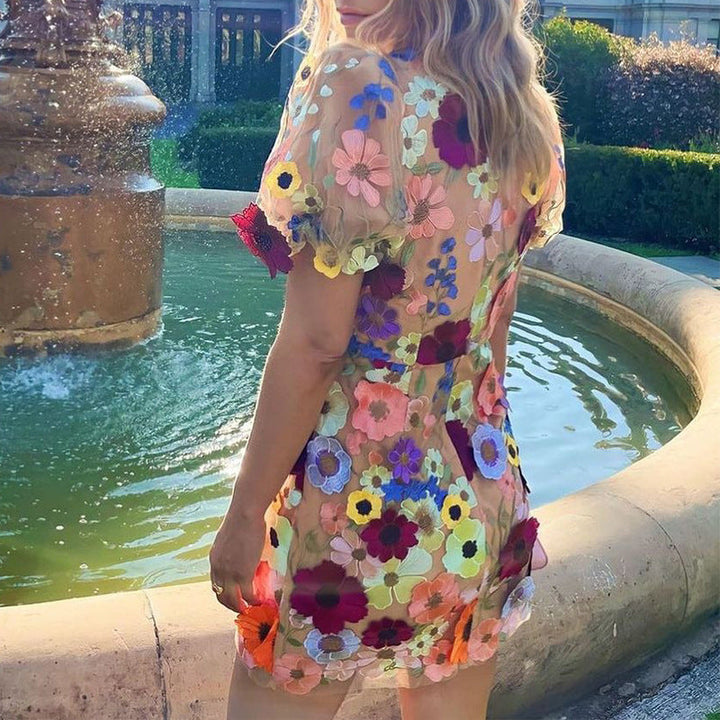 Elegant V-neck Dress with Floral Print