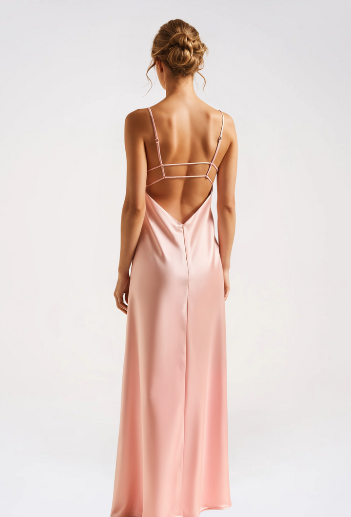 Satin Slip Design Maxi Dress with Spaghetti Straps