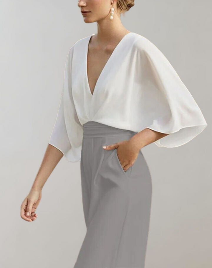 Wide-Leg Women's Jumpsuit – Sleeveless V-Neck Evening Wear