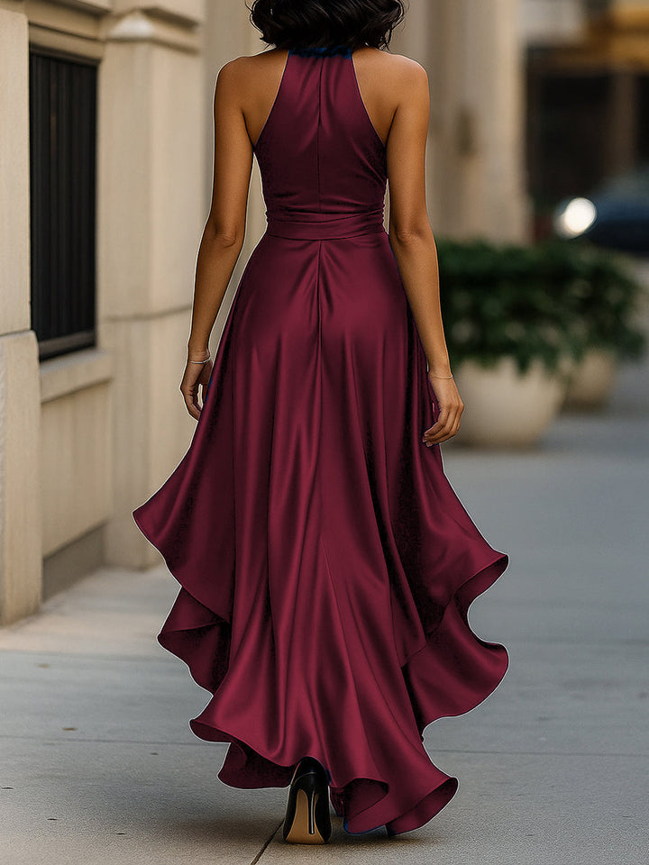Women’s V-Neck Ruched Maxi Gown - Shimmering Evening Dress
