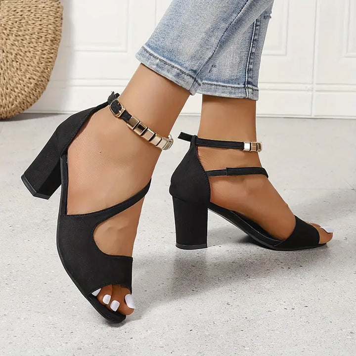 Chunky Heel Ankle-Strap Sandals Women's Retro Sandals