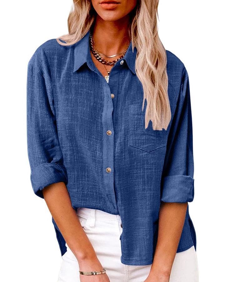 Women’s Long Sleeve Linen Shirt with Button Front Design