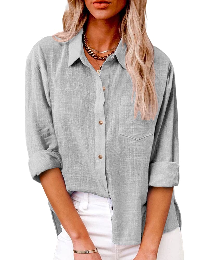 Women’s Long Sleeve Linen Shirt with Button Front Design