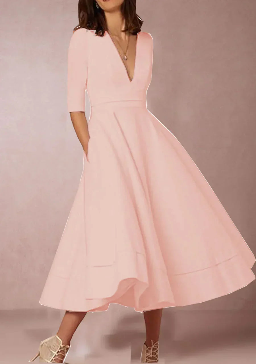 Women’s Midi Dress with A-Line Skirt and Flowy Fit