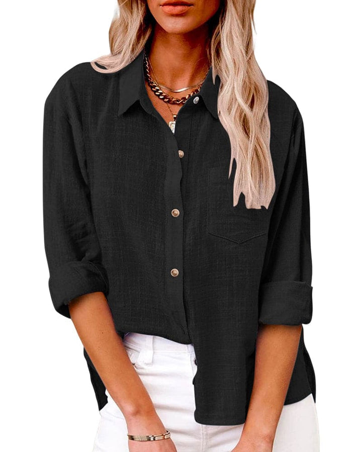 Women’s Long Sleeve Linen Shirt with Button Front Design