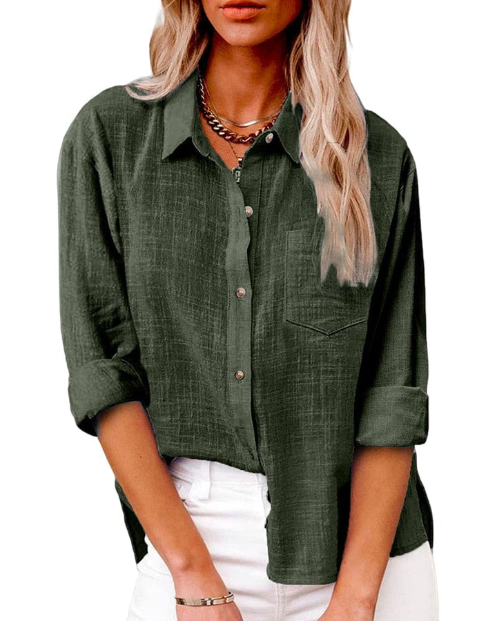Women’s Long Sleeve Linen Shirt with Button Front Design