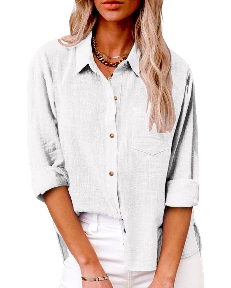 Women’s Long Sleeve Linen Shirt with Button Front Design