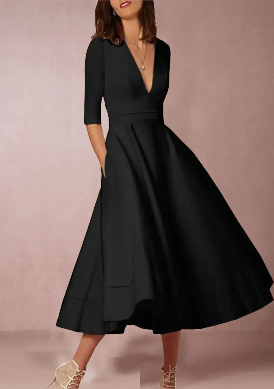Women’s Midi Dress with A-Line Skirt and Flowy Fit