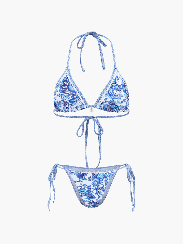 Halter Bikini Set – Stylish with Blue Print