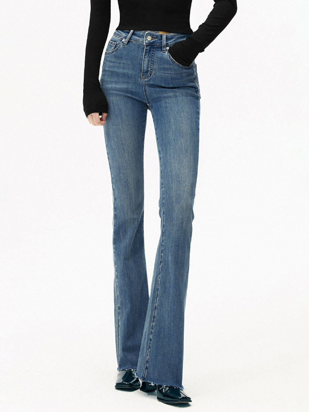 High-Waist Bootcut Jeans Slim Fit with Stretch