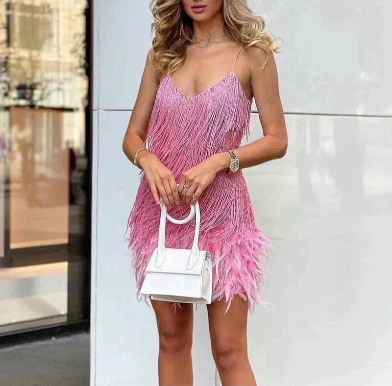 Mini Dress with Feathers in Elegant Style