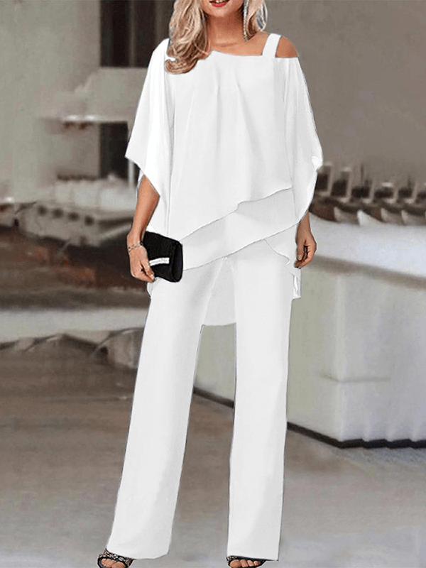 Two-piece set for women with chiffon top and wide trousers
