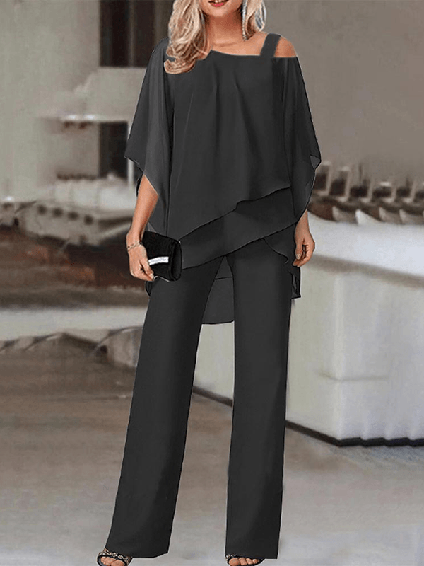 Two-piece set for women with chiffon top and wide trousers