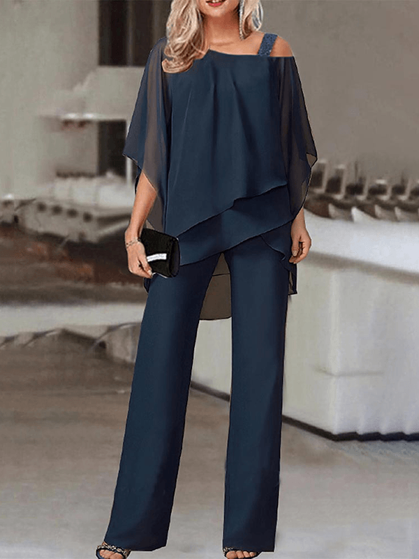 Two-piece set for women with chiffon top and wide trousers