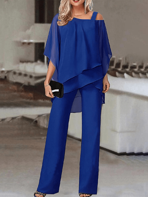 Two-piece set for women with chiffon top and wide trousers
