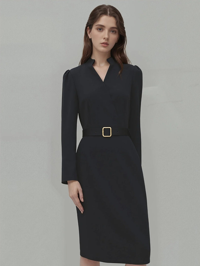 Regular Fit Dress with Belt and Wrap Neckline