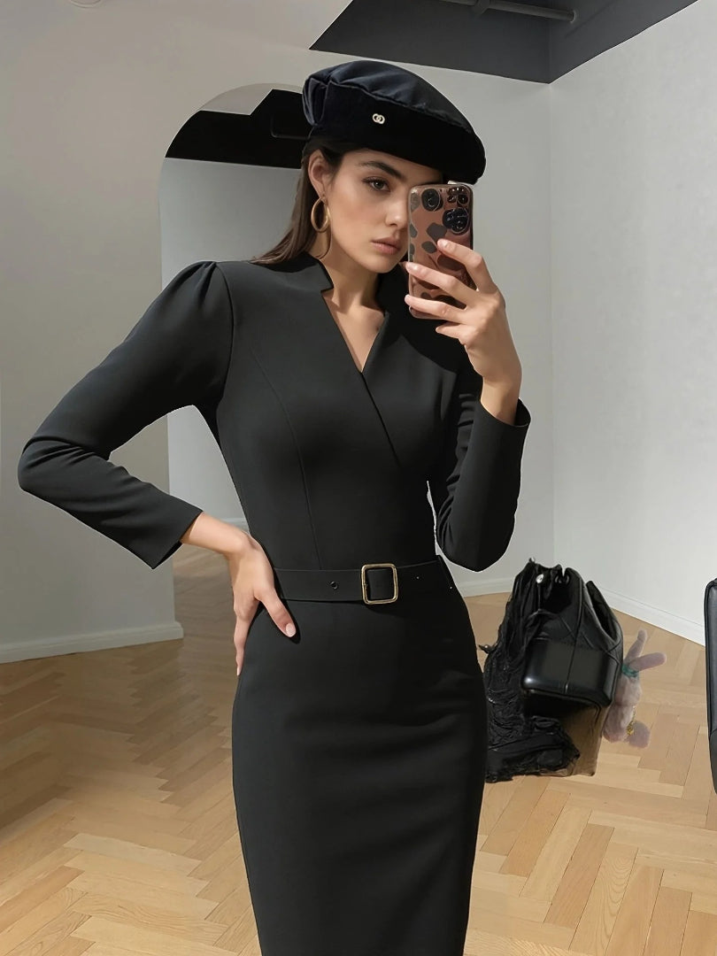 Regular Fit Dress with Belt and Wrap Neckline