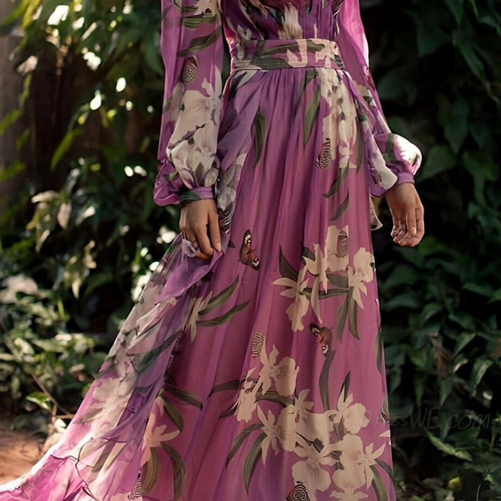 Floral Maxi Dress Waist Tie
