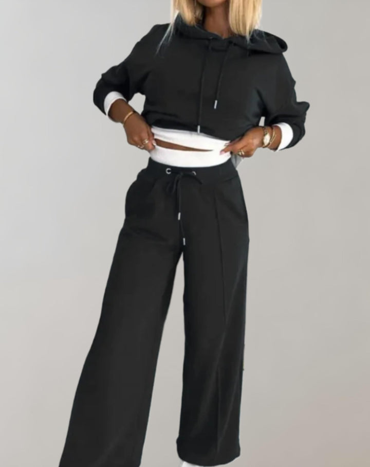 Wide-Leg Tracksuit Set - Hooded Top and Matching Pants