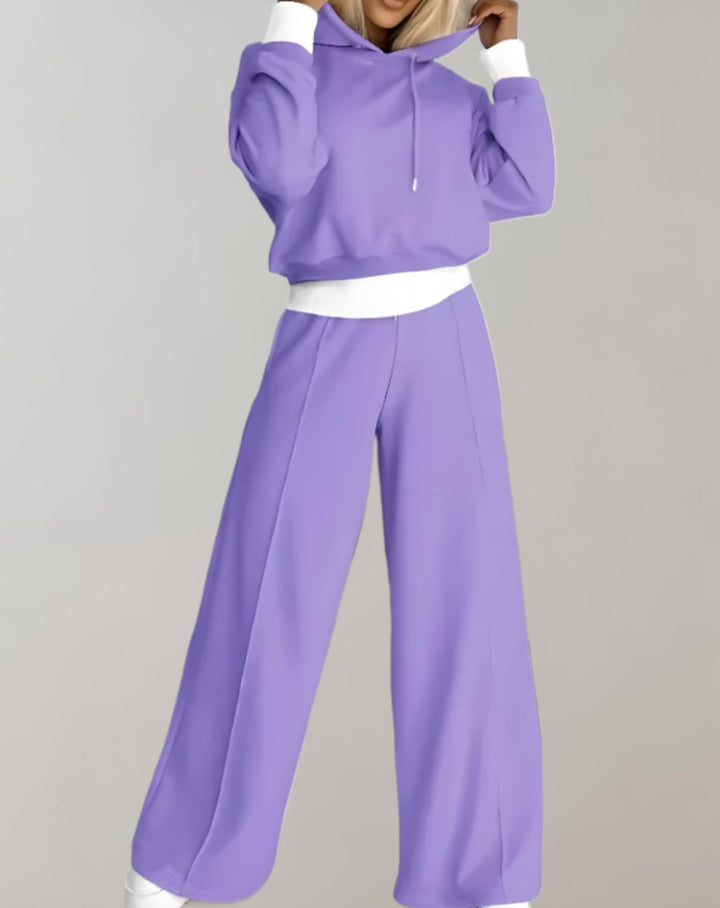 Wide-Leg Tracksuit Set - Hooded Top and Matching Pants