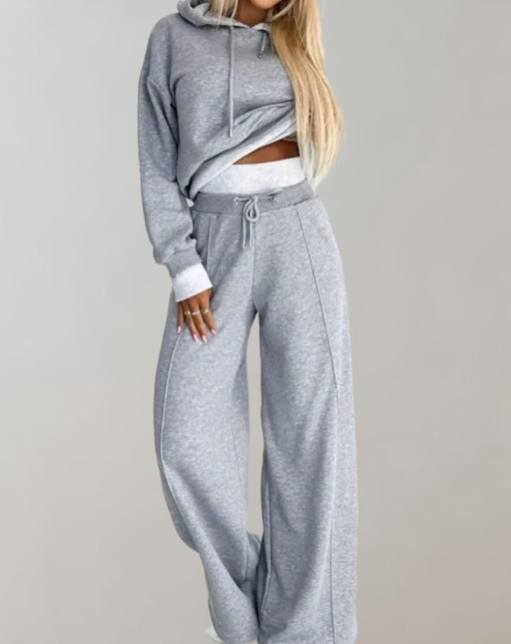 Wide-Leg Tracksuit Set - Hooded Top and Matching Pants