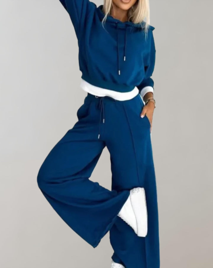Wide-Leg Tracksuit Set - Hooded Top and Matching Pants