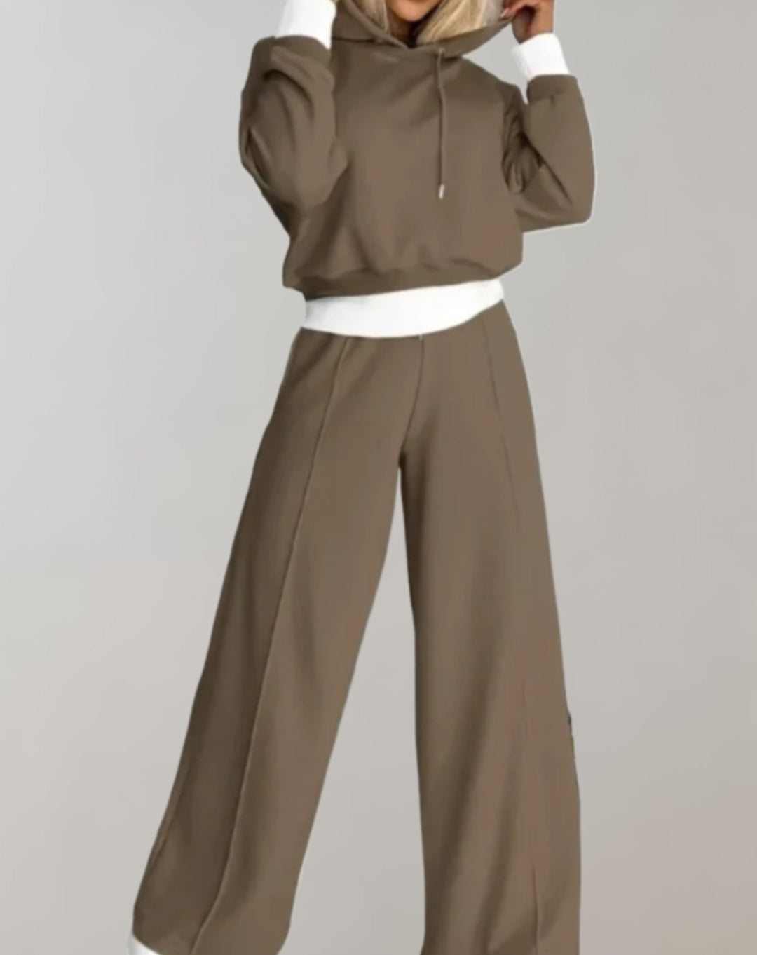 Wide-Leg Tracksuit Set - Hooded Top and Matching Pants