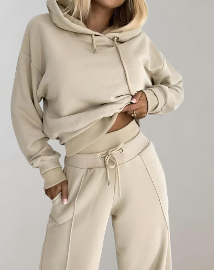 Wide-Leg Tracksuit Set - Hooded Top and Matching Pants