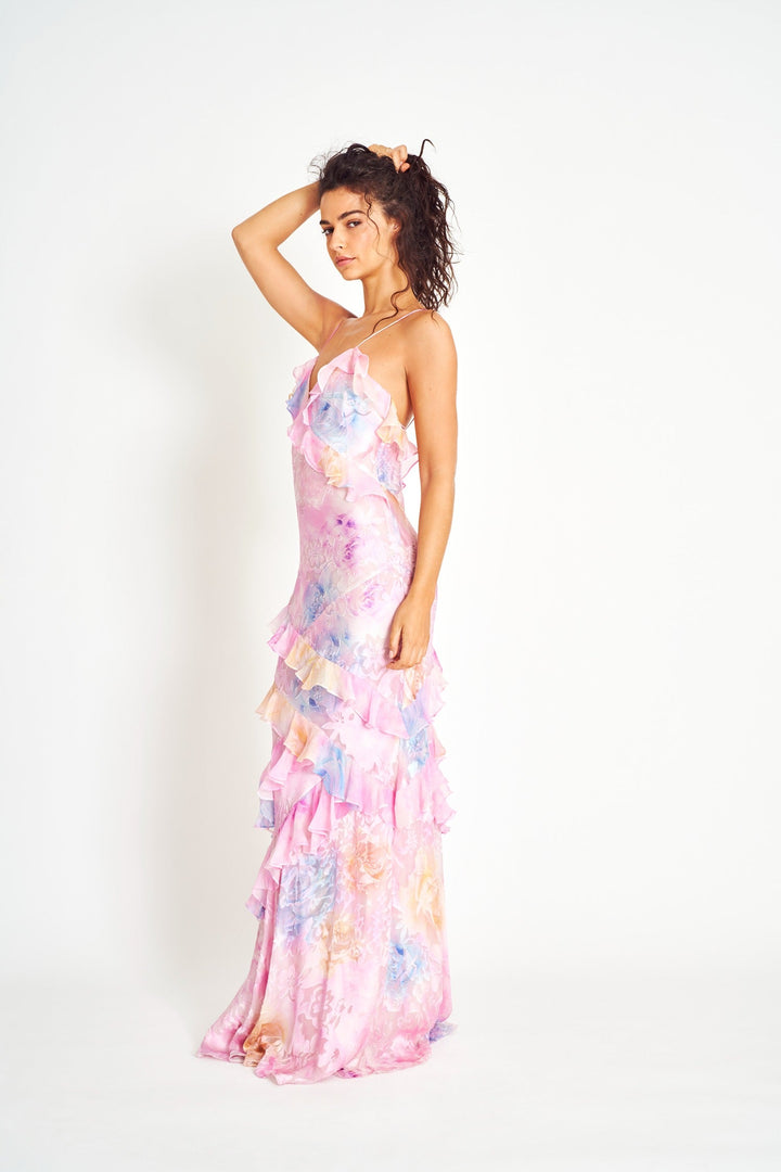 Floral Dress with Ruffles and Romantic Fit for Women
