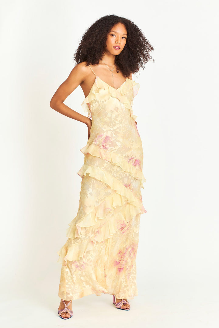 Floral Dress with Ruffles and Romantic Fit for Women