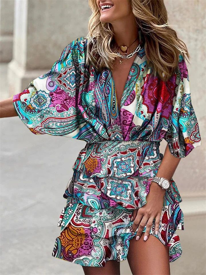 Airy Summer Dress with V-Neck & Ruffles