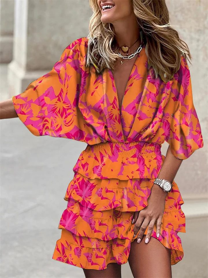 Airy Summer Dress with V-Neck & Ruffles