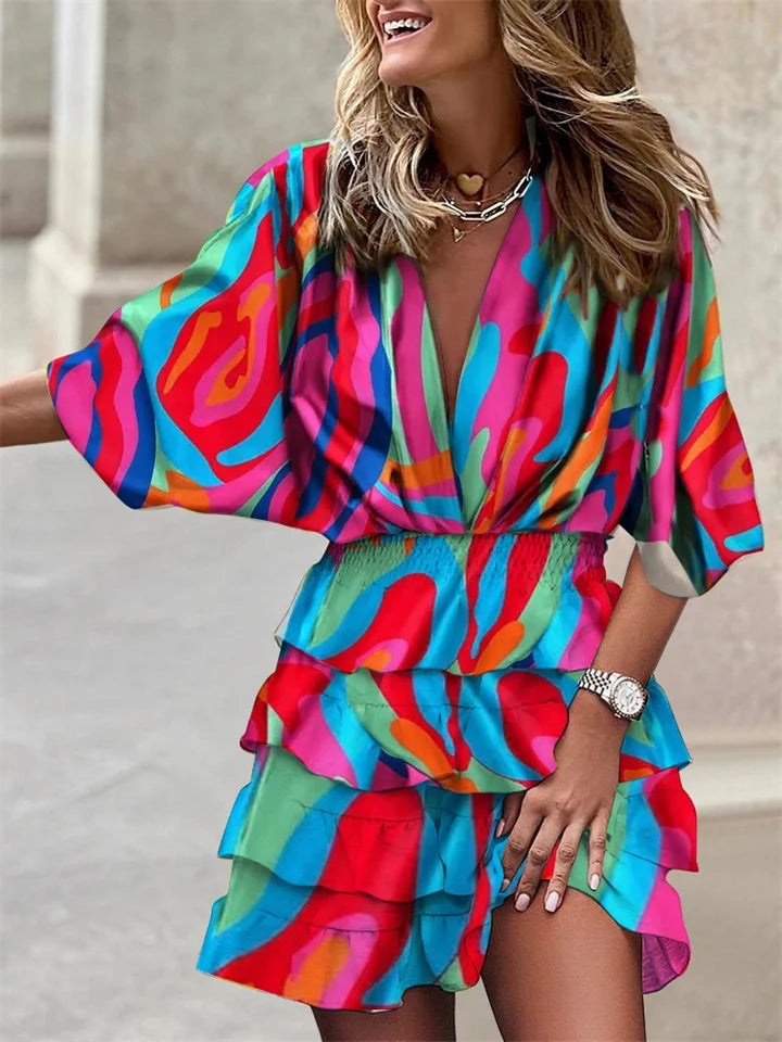 Airy Summer Dress with V-Neck & Ruffles