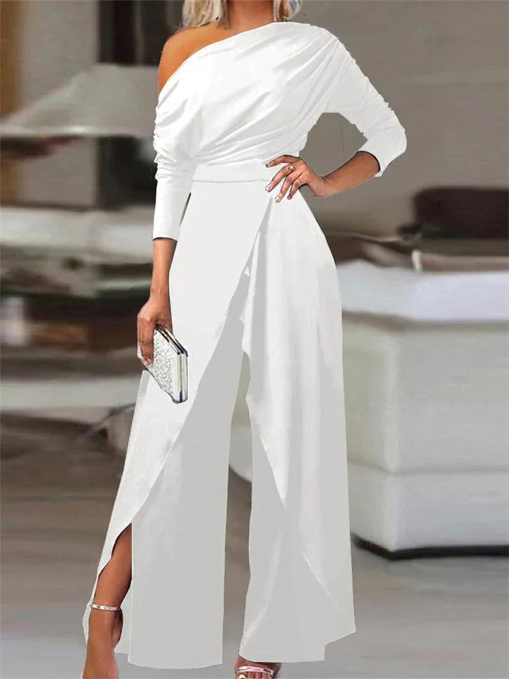 Women's Off-Shoulder Wide-Leg Jumpsuit - Waist Tie
