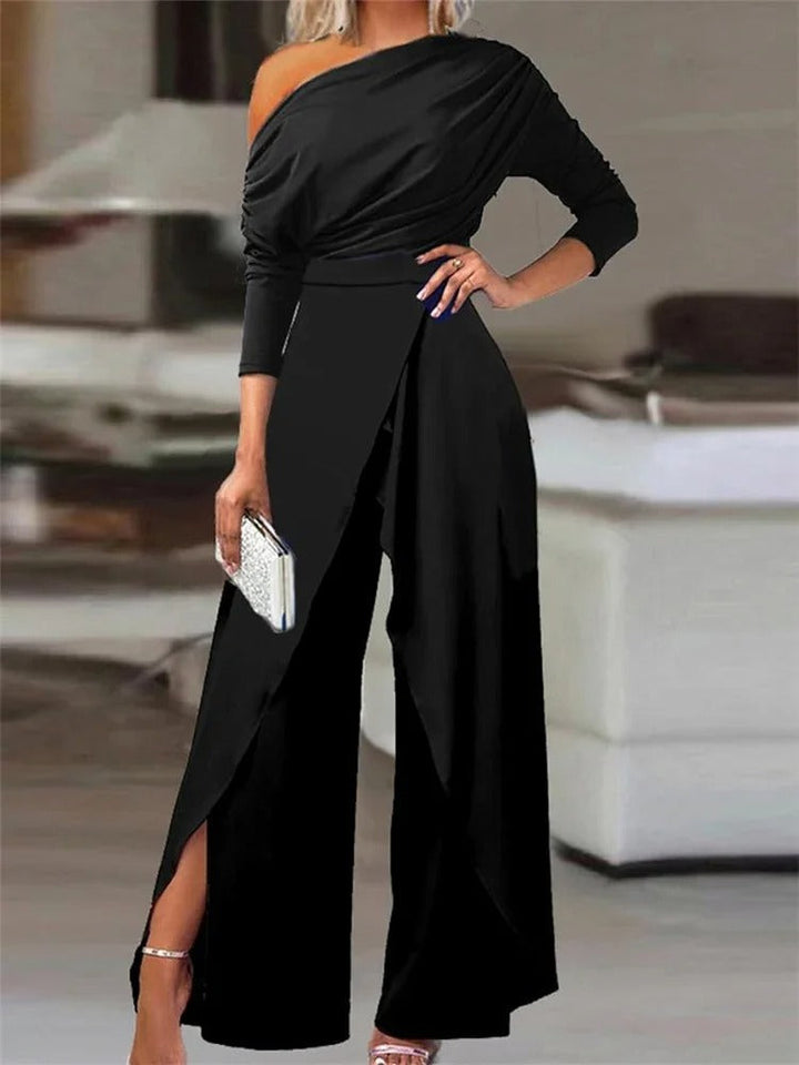 Women's Off-Shoulder Wide-Leg Jumpsuit - Waist Tie