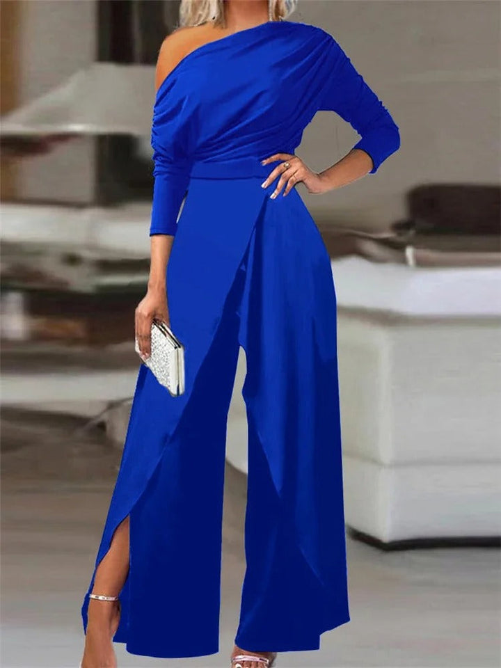 Women's Off-Shoulder Wide-Leg Jumpsuit - Waist Tie
