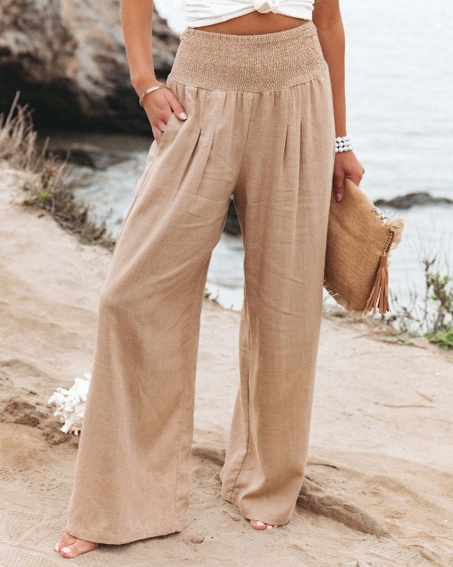 Comfortable High-Waisted Trousers - Light, Breathable with Wide Legs
