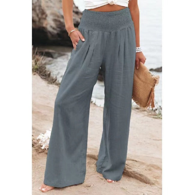Comfortable High-Waisted Trousers - Light, Breathable with Wide Legs