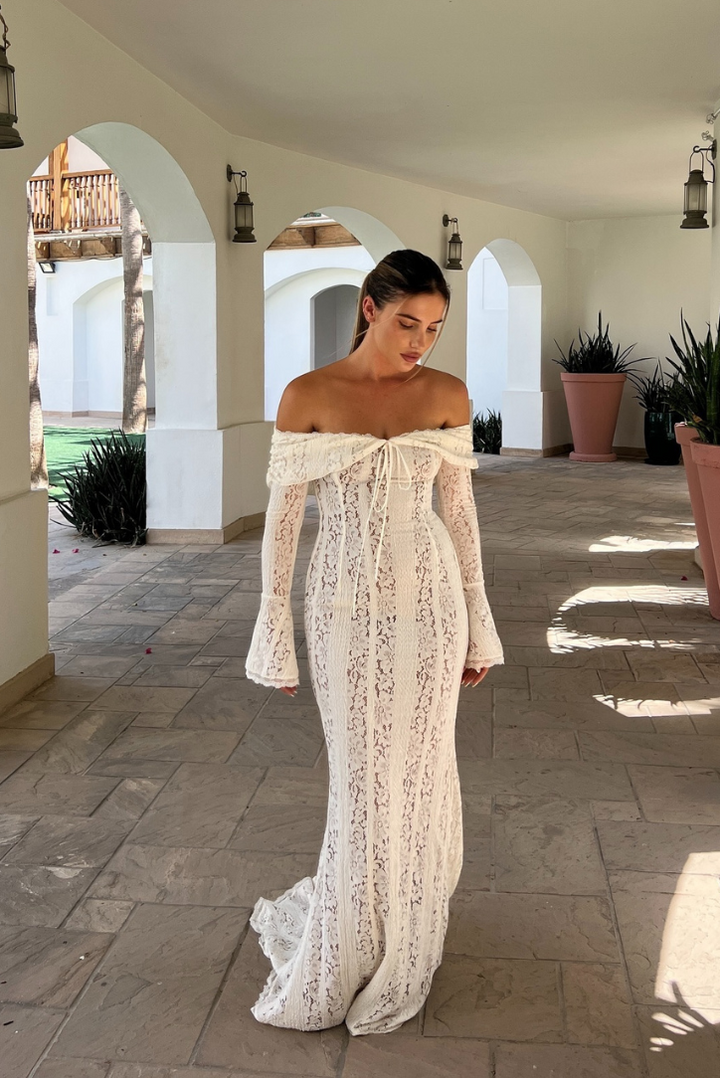 Luxe Off-Shoulder Maxi Dress in Lace