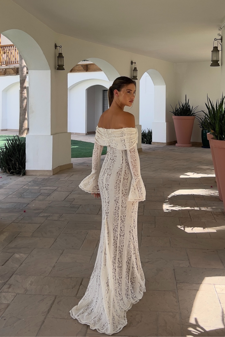 Luxe Off-Shoulder Maxi Dress in Lace