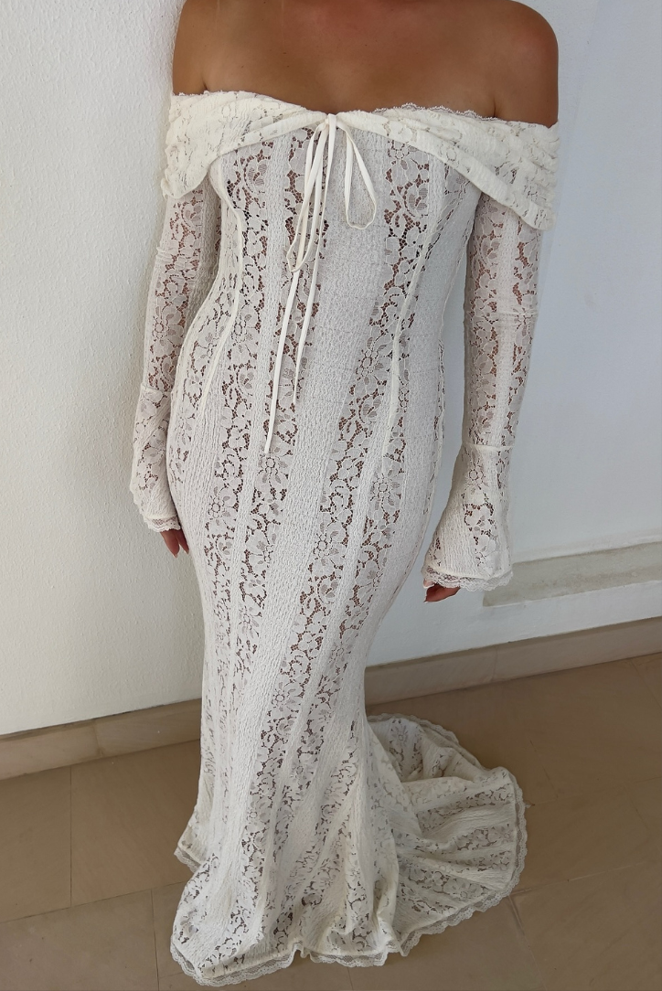 Luxe Off-Shoulder Maxi Dress in Lace