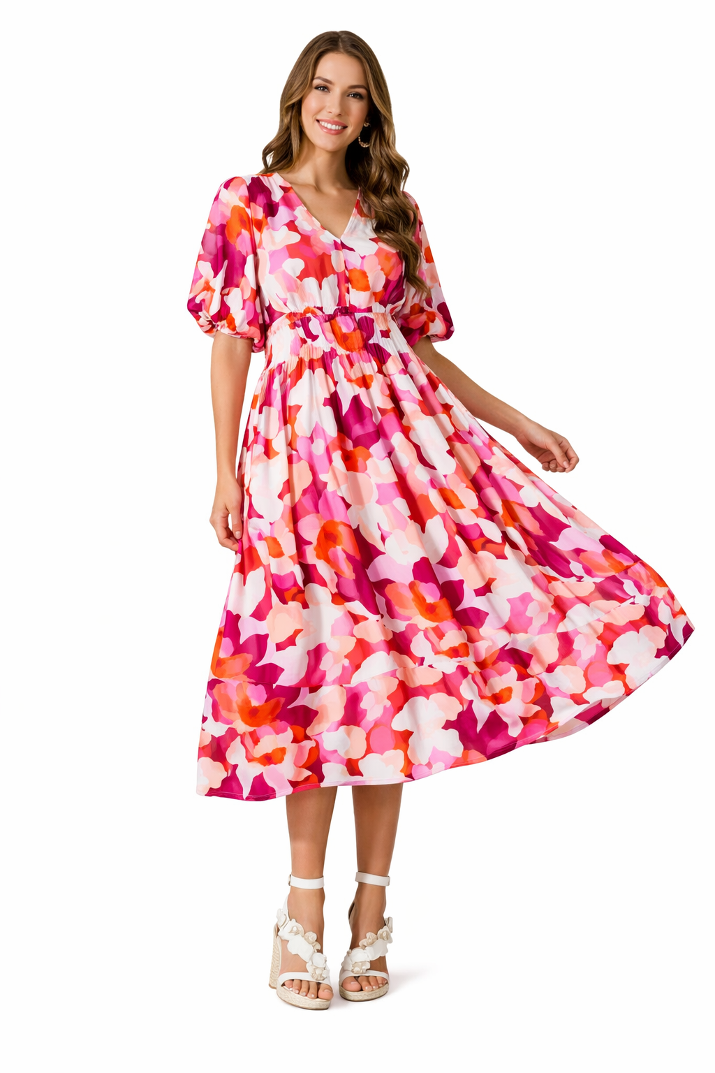 V-Neck Floral Dress Long Sleeve Spring Wedding