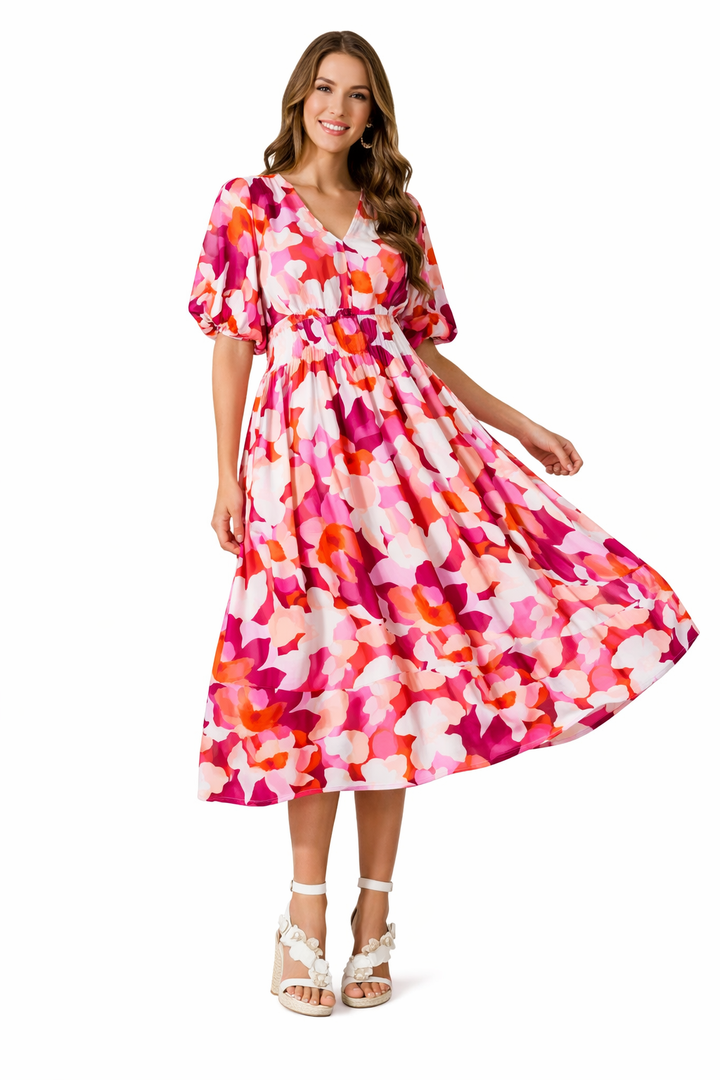 V-Neck Floral Dress Long Sleeve Spring Wedding