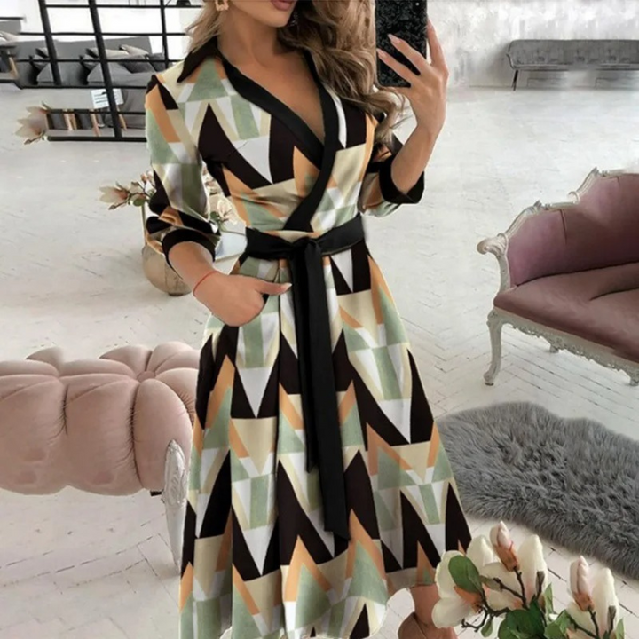Women’s Long Sleeve Button-Down Dress – Waist Tie