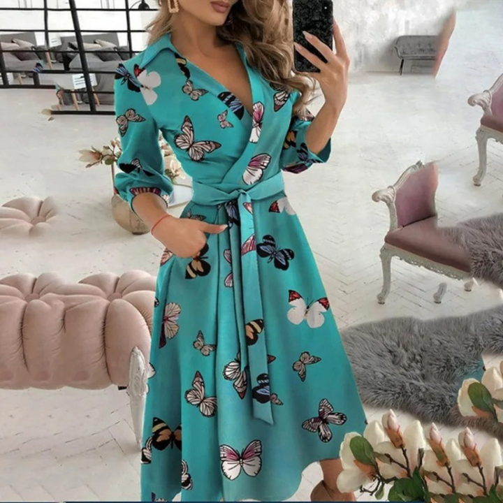 Women’s Long Sleeve Button-Down Dress – Waist Tie