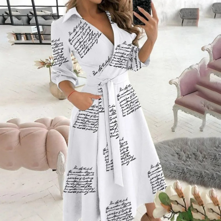 Women’s Long Sleeve Button-Down Dress – Waist Tie